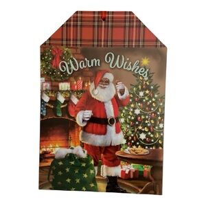 Holiday Sign African American Santa Warm Wishes Christmas Decor 12x9